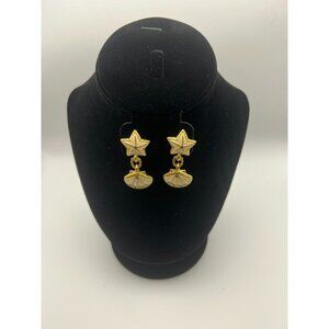 Vintage Trifari Gold Tone Star Shell Nautical Dangle Earrings Marked